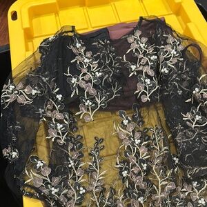 Kate Landry Black Floral Lace Cape